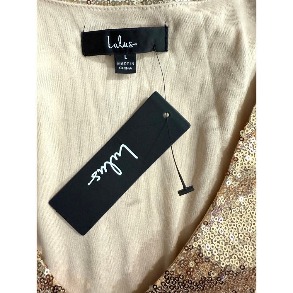 NWT Lulus Light Up the Night Champagne Sequin Mini Shift Dress Size Large - Picture 9 of 11